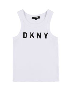 DKNY White Cotton Black Logo Vest Top