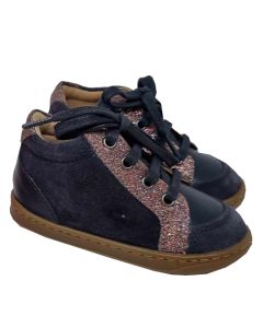 Shoo Pom Girls Navy "Bouba Zip Box" Shoes With Multi Glitter