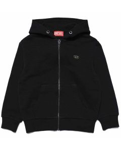 Diesel Black hooded sweatshirt with front zip And Metallic Logo