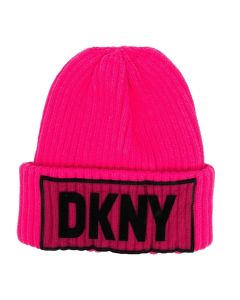 DKNY Girls Pink Beanie Hat With Front Logo