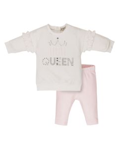 Everything Must Change White &amp; Pink &#039;Little Queen&#039; Sparkly Detail Legging Set