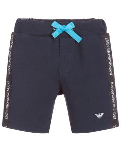 Emporio Armani Boys Blue  Logo Tape Cotton Jersey Shorts