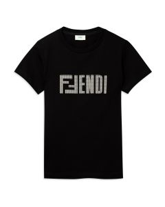 FENDI Black Cotton FF Houndstooth Logo T-Shirt