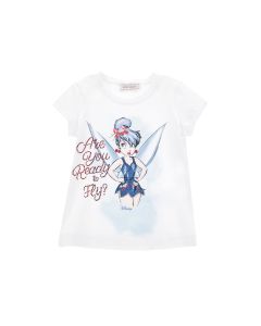 Monnalisa Girls White Cotton Disney Tinkerbell Diamanté T-Shirt