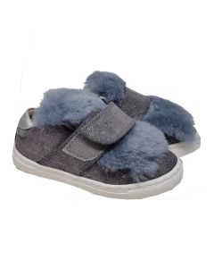 Step 2Wo Girls Grey Velcro Strap Trainers With Fluffy Front