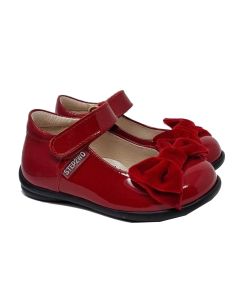 Step 2Wo Girls Patent Red Leather Strap Shoes With Velvet Bow