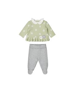 Mayoral Baby Green Long Sleeve Top And Leg Warmer Set With Flower Motif