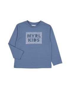 Mayoral Blue Long Sleeve Top With Repeat Logo Print