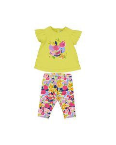 Mayoral Little Girls Lime Green T-Shirt And Colourful Leggings Set