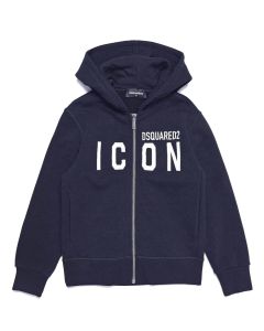 DSQUARED2 ICON Kids Blue Zip Up Sweater With White Logo And Hood