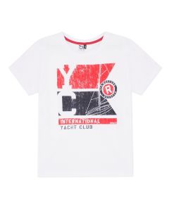 3Pommes Boys White Cotton Yacht Club T-Shirt