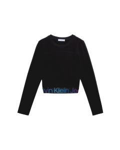Calvin Klein Girls Black Slim Milano Top with Logo Tape