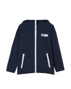 Il Gufo Blue And White Trim Hooded Zip-Up Jacket