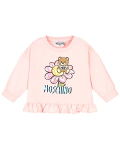 Moschino Baby Girls Pink Cotton Teddy Bear Flower Sweatshirt