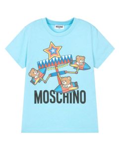 Moschino  Blue Cotton Fun Fair Teddy Logo T-Shirt