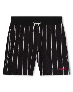 HUGO Boys Black Stripe Logo Swim Shorts