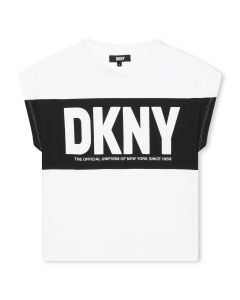 DKNY Girls White and Black SS24 Organic Cotton T-Shirt