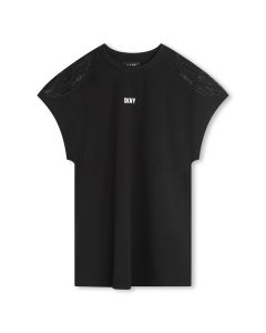 DKNY Girls Black Cotton Mesh Shoulder T-Shirt Dress