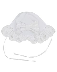 Little A White &#039;Jen&#039; Broderie Anglaise Sunhat With Ties And Bow