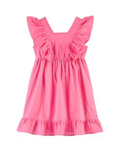 Tommy Hilfiger SS24 Girls Pink Gingham Cotton Ruffle Dress