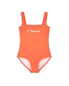 Chloé Girls Orange Logo Swimsuit