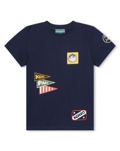 KENZO KIDS Boys Navy Blue Multi Logo Patch Cotton T-Shirt
