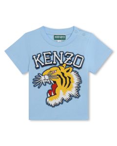 KENZO KIDS SS24 Blue Varsity Tiger Organic Cotton T-Shirt