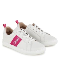 Chloé Girls White Lace-Up Leather Trainers