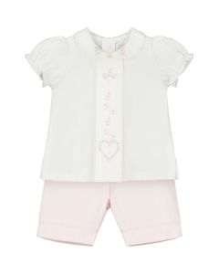Emile Et Rose Baby Girls White And Pink &#039;Fiona&#039; Pleated Top And Bloomers Set