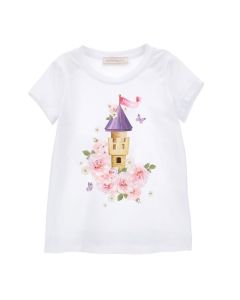 Monnalisa Girls White Cotton Princess Castle T-Shirt