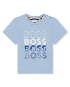 BOSS Baby Boys Pale Blue Large Repeat Logo Cotton T-Shirt