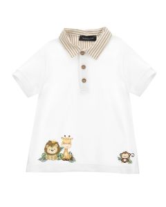 Monnalisa Boys White Cotton Animal Polo Shirt