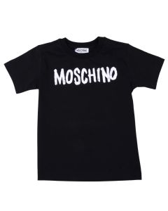 Moschino Kid Black Cotton Paint Effect Logo T-Shirt