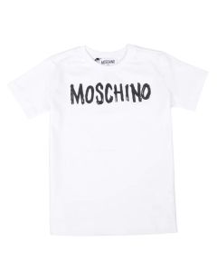 Moschino Kid White Cotton Paint Effect Logo T-Shirt