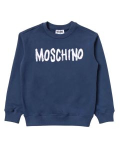 Moschino Kid Blue Cotton Paint Effect Logo Sweatshirt