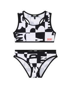DKNY Girls Black &amp; White Checkerboard Bikini