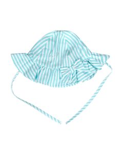 Little A White &amp; Blue Striped &#039;Kandy&#039; Seersucker Sunhat With Ties And Bow
