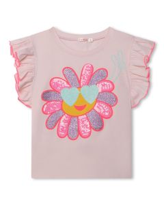 Billieblush Girls Pink Sparkly Sequin Cotton Flower T-Shirt