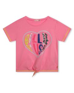 Billieblush Girls NS 2024 Pink Sequin Heart Cotton T-Shirt