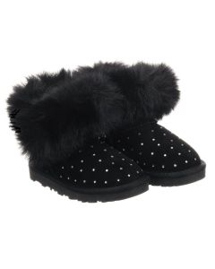 Monnalisa Girls Black Slip On Boots With Dimonte And Fur Tops