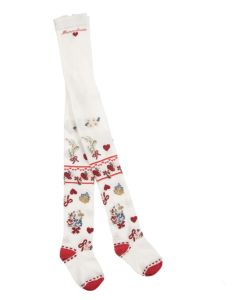 Monnalisa Ivory & Red Cotton Tights