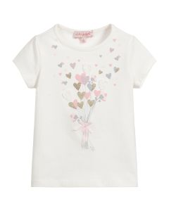 Lili Gaufrette Ivory Cotton Hearts T-Shirt