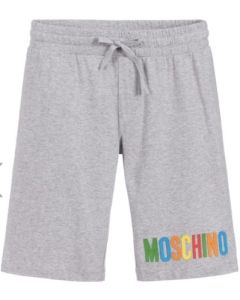 Moschino Kid-Teen Boys Grey Cotton Multi Logo Shorts
