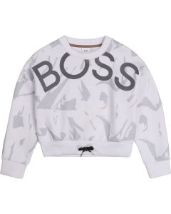 BOSS Girls White Pattern Logo Sweatshirt