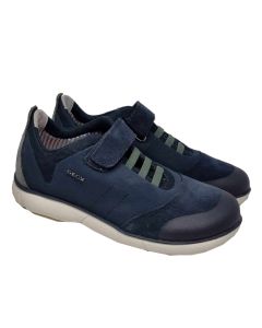 Geox Boys "Nebula" Suede And Textile Trainer With Sage Green Laces And Velcro Strap