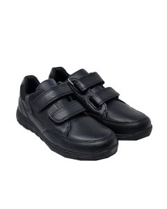 Geox Boys Black "Xunday" Leather Shoes With Double Velcro Straps