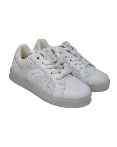 Geox White Leather Lace Up Trainers With Light Up Sole