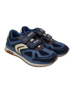 Geox Boys Dark Blue Trainers With Cream Detail And Velcro Strap