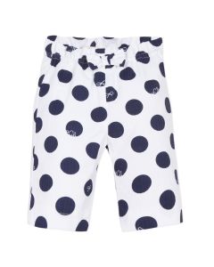 Lili Gaufrette White & Navy Blue Spotted Cotton Trousers