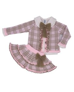 Rahigo Girls Pink & Caramel Cardigan, Blouse And Skirt